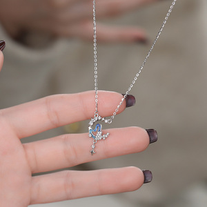 Collier en argent sterling S925 avec émail lune, étoile et cœur, zircon, ambiance rêveuse, cadeau d'anniversaire pour femme, chaîne de clavicule, bijoux - Product Image 4