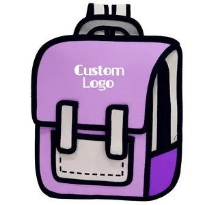 女孩男孩跳跃风格3d背包热卖2d绘图大紫色定制标志便宜价格漫画卡通背包