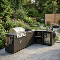 Meuble de cuisine extérieur en acier inoxydable SS304, moderne et personnalisable, antirouille, design contemporain, avec évier
