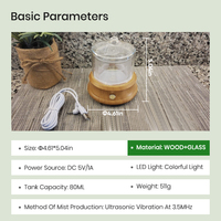 Diffuseur d'huiles essentielles en verre électrique de haute qualité avec logo personnalisé, 80 ml, portable, silencieux, petit humidificateur d'air ultrasonique USB pour la maison