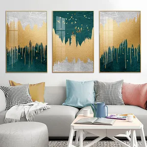 3 Pieces Abstract Green Golden and White painting and luxury wall art for room home decoration picture print on canvas posters