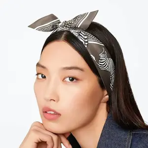 Handbag Handle Ribbon 100% Twill Silk Scarf Women Luxury Brand Fashion Horse Print Head Scarf Headwear Accessories Long Scarves