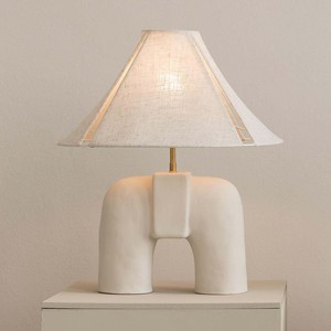 <b>Table</b> <b>Lamp</b> Elephant Shape Ceramic <b>Base</b> White Fabric Shade LED E27 Home Decor Bedroom Study Lighting - Product Image 1