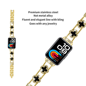 Cinturino di Ricambio a Doppia Catena con Quadrifoglio per <span class=keywords><strong>Huawei</strong></span> <span class=keywords><strong>Band</strong></span> 8 9 10, Lussuoso Cinturino in Acciaio Inossidabile Lucido da 16mm - Product Image 3