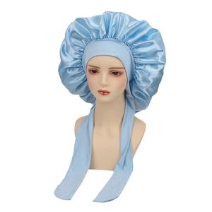 Gorro de Dormir de Seda Satinada de Doble Capa con Lazo Largo para Mujeres con Cabello Rizado, Gorro de Noche con Logotipo Personalizado al por Mayor - Product Image 2