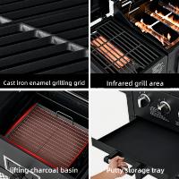 Barbecue d'extérieur au charbon et au gaz, 3 brûleurs, avec fumoir, grande machine de cuisson au gaz