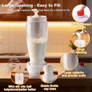Silicone Hand Crank <b>Mixer</b> <b>Bottle</b> with Scale for Batter Cream & Muffin Mixing Pancake Batter Dispenser <b>Mixer</b> <b>Bottle</b> - Product Image 3