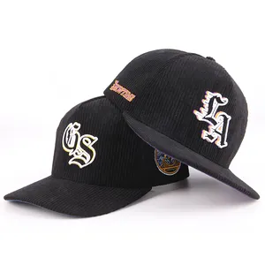Ingrosso 5 pannelli ricamo gorras hip hop velluto a coste cordonale cappello da uomo a tesa piatta vintage sport cappellini da baseball