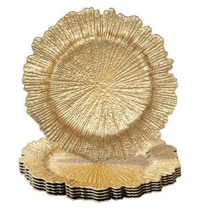 Bunga 13 inci plastik batu karang emas bulat piring pengisi daya hitam massal untuk piring makan malam makanan pernikahan aman - Product Image 1