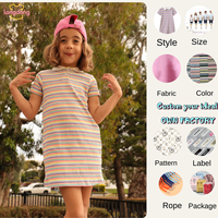 Robe d'été décontractée pour filles, en coton côtelé rayé, avec col côtelé, robe d'été confortable pour bébés filles