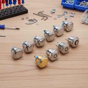 מתג איפוס נירוסטה 19 מ\\\"מ מואר, עמיד למים בתקן IP65/IP67, עם חיבור פינים לבקרה תעשייתית - Product Image 1