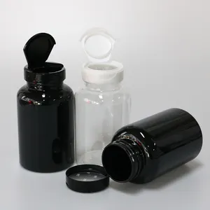 120cc 150cc Black Candy Medical Plastic Vitamin Plastic Pill Capsule Bottles Medicine Plastic Bottles With Flip Lid