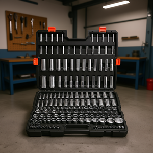 Kit d'outils mécaniques de 163 pièces, jeu de douilles en acier allié CR-V chromé, métrique et SAE, pour réparation automobile, entraînement 1/2 pouce - Product Image 2