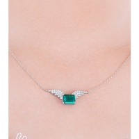 Kalung Zamrud Qijihuajing Rantai Bambu Paduan Logam Perhiasan Fashion Unisex Bentuk Geometris Buatan Laboratorium untuk Hadiah Ulang Tahun