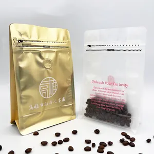 투명 커피 백 200g 사용자 정의 로고 인쇄 평면 바닥 커피 포장 파우치 밸브