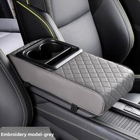 Coussin universel en cuir pour console centrale de voiture, multifonctionnel, avec rangement intégré, porte-gobelet, accoudoir confortable, ajustement standard