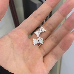 Dylam 925 Sterling Silver Rhodium Plated Women Fine Jewelry Bow Tie 5A CZ Cubic Zirconia Tiny Cute Stud <b>Earrings</b> - Product Image 2