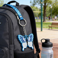 Porte-clés papillon floral en caoutchouc souple durable avec mousqueton, étanche, léger, imprimé UV, tendance