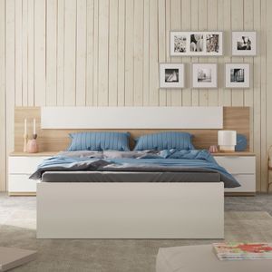 Tête de Lit Luca Populaire avec Tables de Chevet pour la Chambre à Coucher, Couleur Blanc Artik (Blanc Mat) et Chêne Canadien - Product Image 2