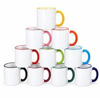 Tasses à café en céramique personnalisées les plus populaires de 11 oz, vierges pour sublimation, avec rebord et anse colorés