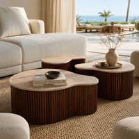 Ensemble de tables basses modernes en marbre naturel organique avec base en bois, design emboîtable, meubles de salon