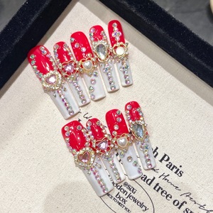 <span class=keywords><strong>Ongles</strong></span> à presser tendance, faits main, couvrance totale, avec strass, gel UV, colorés, pré-collés – Nouveauté très prisée - Product Image 1