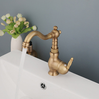 Robinet de lavabo européen antique vintage en laiton, monocommande, eau chaude et froide, pour salle de bain