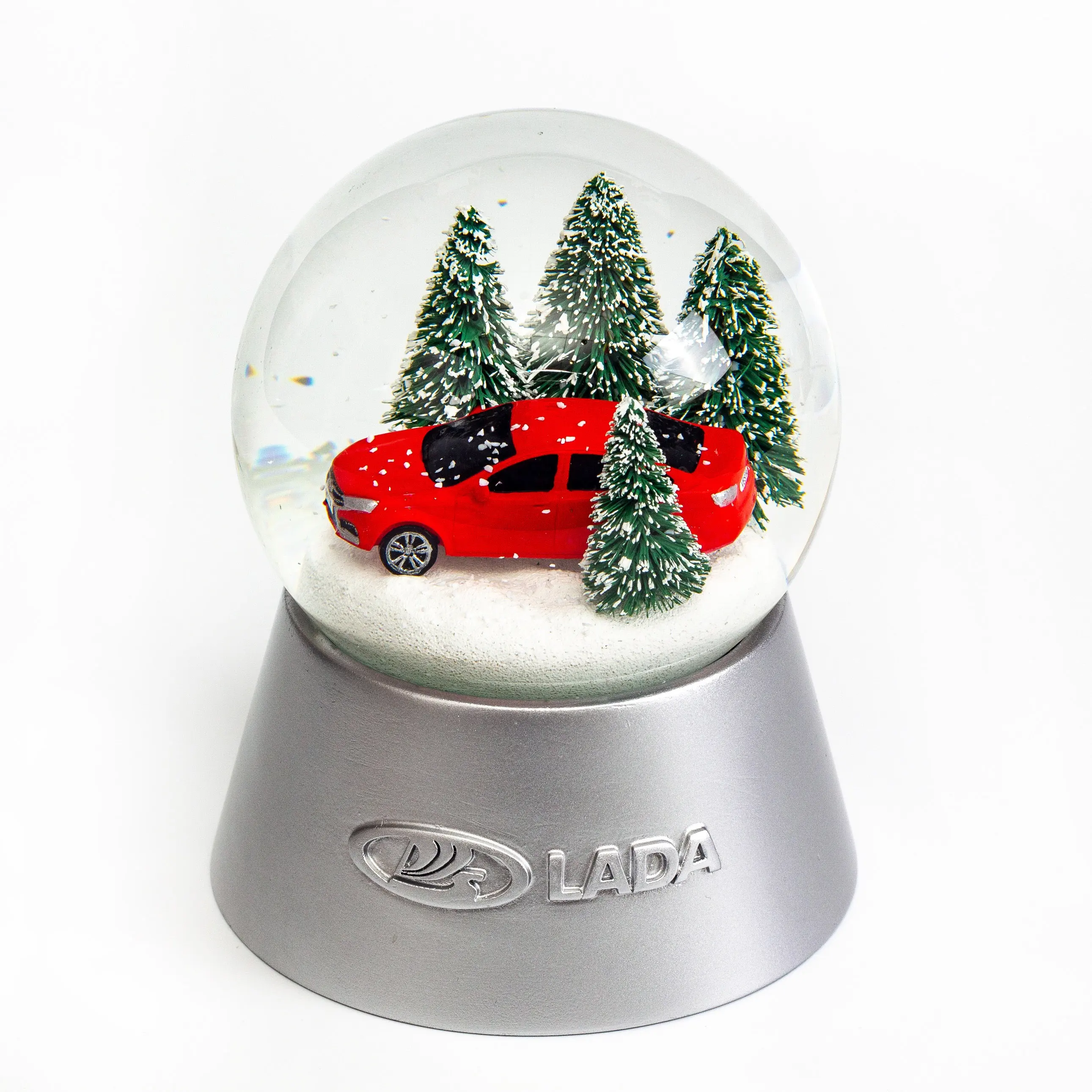 רכב ועץ חג המולד קישוט רומנטי שרף שלג Snowglobe עם כסף בסיס רכב מותג קידום מכירות