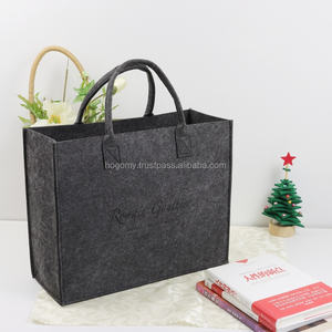 Bolsos Tote Casuales Rectangulares de Fieltro PET Unisex, Precio de Fábrica OEM, Color Gris Oscuro, Logotipo Personalizado con Láser, Cosidos a Máquina, Duraderos - Product Image 4