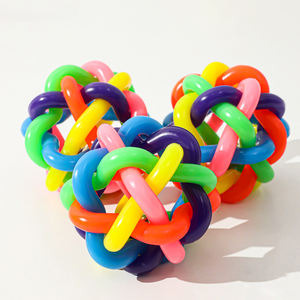 <span class=keywords><strong>Jouet</strong></span> à mâcher pour chien et chat en caoutchouc arc-en-ciel torsadé avec cloche tissée interactive colorée classique pour le nettoyage des dents et le lancer - Product Image 3