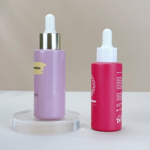 1.7oz 50ml <b>Empty</b> Cosmetic Serum Container Red pink Custom Unique Design Frosted Flat Shoulder Glass Essential Oil Dropper <b>Bottle</b> - Product Image 1