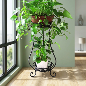 Modern <b>Metal</b> <b>Flower</b> <b>Stand</b> 60cm Height Indoor Plant Holder with Two Tiers for Green Plants Home Decor - Product Image 3