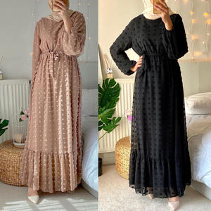Vestido largo maxi 3D con pompones para mujer, cuello redondo, manga larga, estilo musulmán, Dubái, Turquía, Qatar, Omán, ropa árabe - Product Image 2