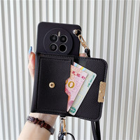 Casing dompet kulit PU klasik Retro, dompet kulit PU rantai leher tali Lanyard, casing lembut ponsel untuk iPhone 13 15 16 Pro XS Max plus untuk samsung s25