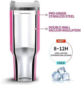 Ventes chaudes, gobelet isotherme personnalisé à double paroi en acier inoxydable, 40 oz, avec poignée et paille, gobelet de voyage pour voiture, cadeau - Product Image 3