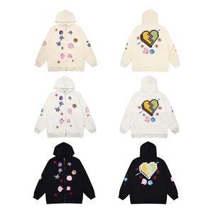 OEM High Quality Unisex High Street PU Printed Patch Applique Embroidered Hoodie Oversize <b>Zip</b> <b>up</b> Hoodies for Men and Women - Product Image 4