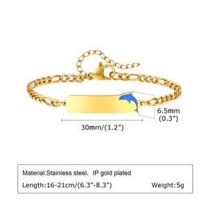 Pulsera de Cadena Figaro de Acero Inoxidable con Barra Cuadrada y Dije de Delfín Esmaltado, Joyería Fina de Moda para Mujer - Product Image 6