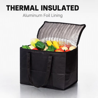 Grand sac isotherme noir avec doublure en aluminium, réutilisable pour les courses et la livraison de nourriture, commandes en gros