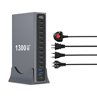 Cargador Rápido USB C de Escritorio GaN de 1300W con 12 Puertos, 10C 2A PD, con Enchufes Globales para 12 Dispositivos Simultáneamente, Universal