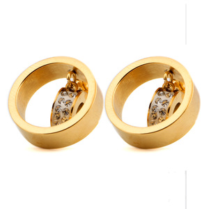 Crystal <b>Stud</b> <b>Earrings</b> Gold Steel Color 15MM Round Hollow Geometric Design Channel Setting Everyday Wear - Product Image 4