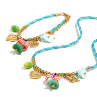 Collier pour femme en acier inoxydable plaqué or, tressé et perlé, avec breloque fruit, style européen-américain, étanche, pour les vacances