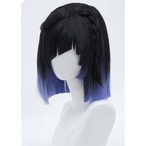 Mujeres Genshin Impact <span class=keywords><strong>Yelan</strong></span> corto recto azul púrpura degradado pelucas - Product Image 4