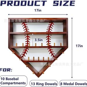 Wooden Baseball Display Rack Three Layer Wall Mounted Medal Shelf Custom Size Storage for <b>Trophies</b> Rings Souvenirs - Product Image 4