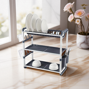 Stendino per piatti a 2 livelli per bancone da cucina con <span class=keywords><strong>scolapiatti</strong></span> e <span class=keywords><strong>scolapiatti</strong></span> con <span class=keywords><strong>scolapiatti</strong></span> con utensile in <span class=keywords><strong>vetro</strong></span> - Product Image 5