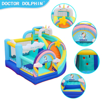 Açık Hava Gökkuşağı Şişme Zıplama Şatosu Kaydıraklı Çocuk Partisi Ev Tipi 420D+840D Oxford Kumaş 3 Kişilik