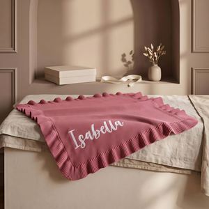 <b>Luxury</b> Custom Embroidered <b>Blanket</b> Soft Skin-Friendly Breathable Cotton Throw Ruffled Edges All-Season Decorative - Product Image 5