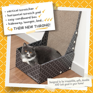 <b>Cardboard</b> <b>Cat</b> <b>Scratcher</b> Box & Bed - Dark Grey Diamond (Vertical L-Shaped) | Double-Sided Corrugated Pad for Indoor <b>Cats</b> - Product Image 5