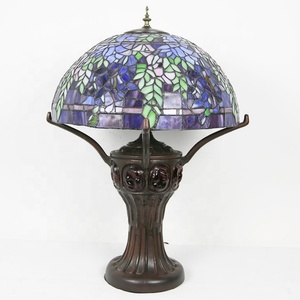 LongHuiJing Custom-Manufacturer 19.6" Wisteria Stained Glass Lampshade Table <b>Light</b> Tiffany Style Home Table Lamp - Product Image 5