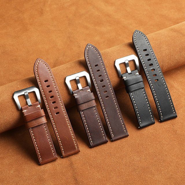 Genuine Leather Strap Oil-Waxed Top-Grain Cowhide Vintage Crazy Horse Sports Watch Strap 22/24mm Business 2023 Winter