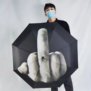 Student Personalized Umbrella Middle Finger Fully Automatic Umbrella With Sliver Coating Sun Rain Umbrella